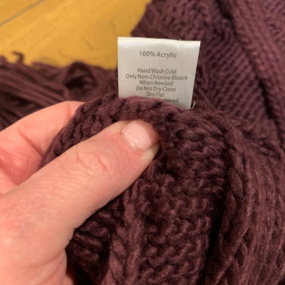 Sweater Poncho With Fringe, Beautiful Plum Color, One Size Fits Most - Picture 11 of 12